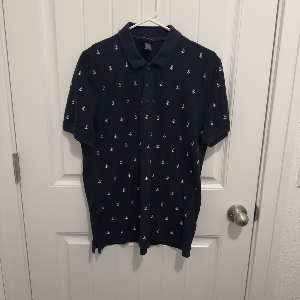 H&M Premium Cotton Men's Nautical Navy Polo Size Medium‎